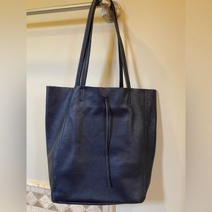 Borse in Pelle Large Tote Shoulder Bag Navy Leather Tie Closure Italy